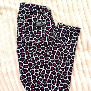 Michael Kors Black and Pink Leopard Print Skinny Jeans